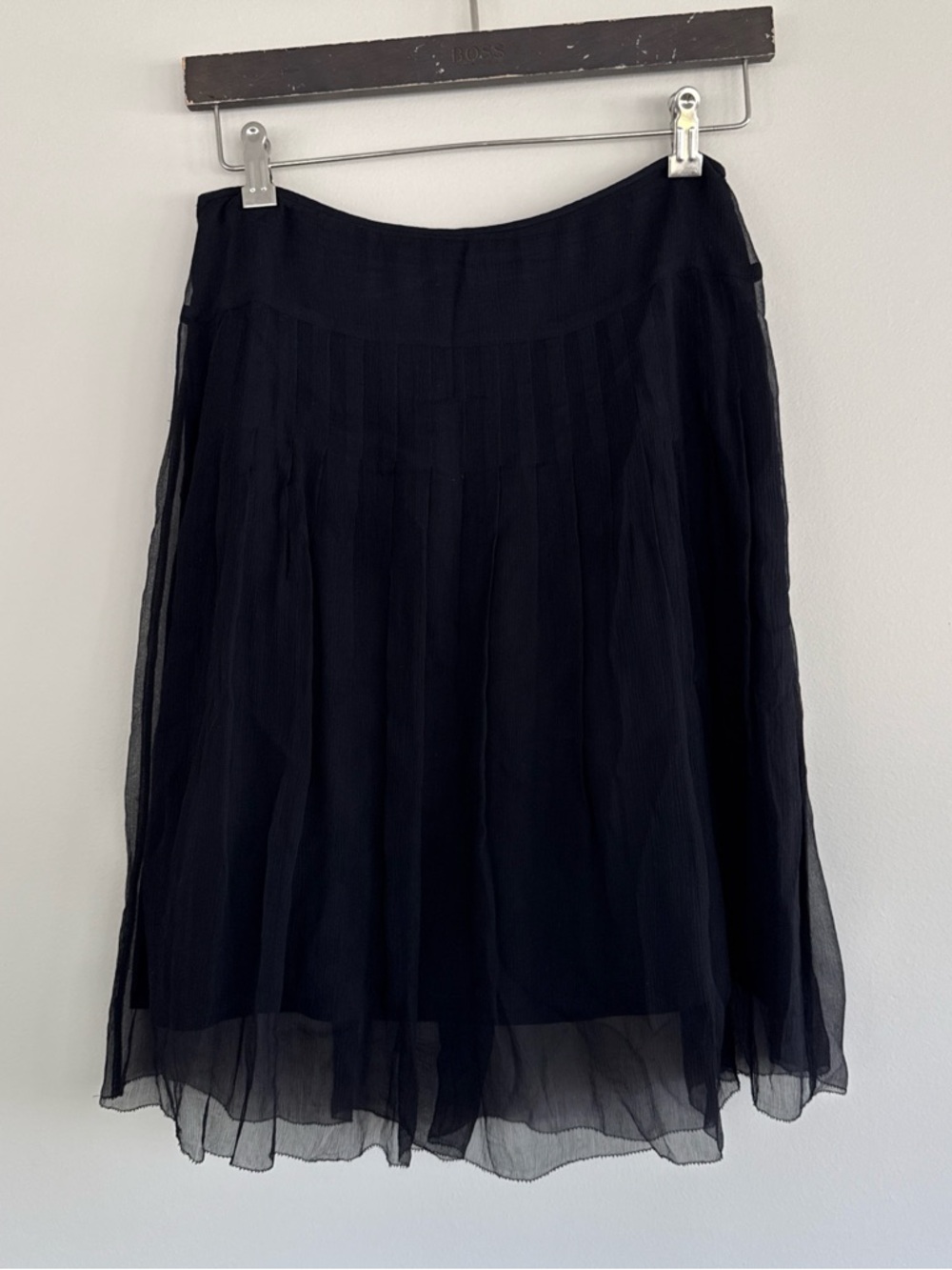Saja Black Pleated Chiffon Midi Skirt